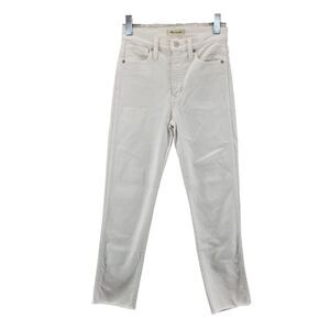 Madewell Stovepipe Jeans White High Rise Raw Hem Straight Leg Crop Size 25‎